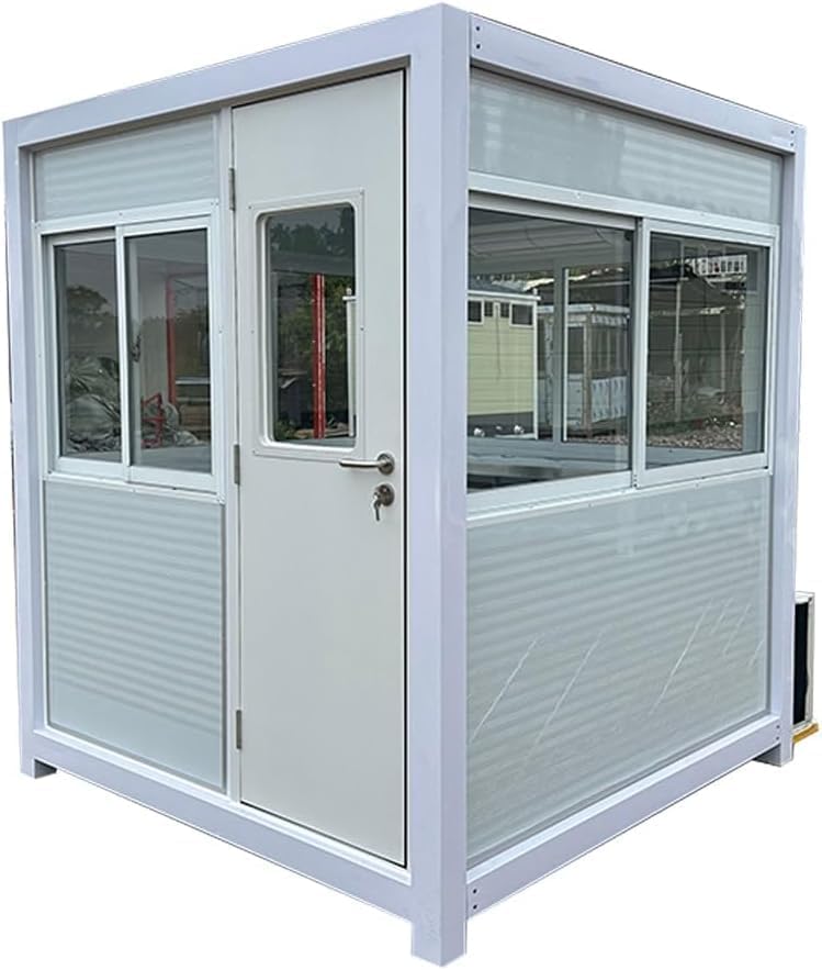 portable security booth with AC and heating,6.5x6.5 guard shack pros cons,best outdoor security booth for parking lot,portable guardhouse with climate control,should I buy a security booth with AC,guard shack vs prefab office booth - detailed features and technical specifications